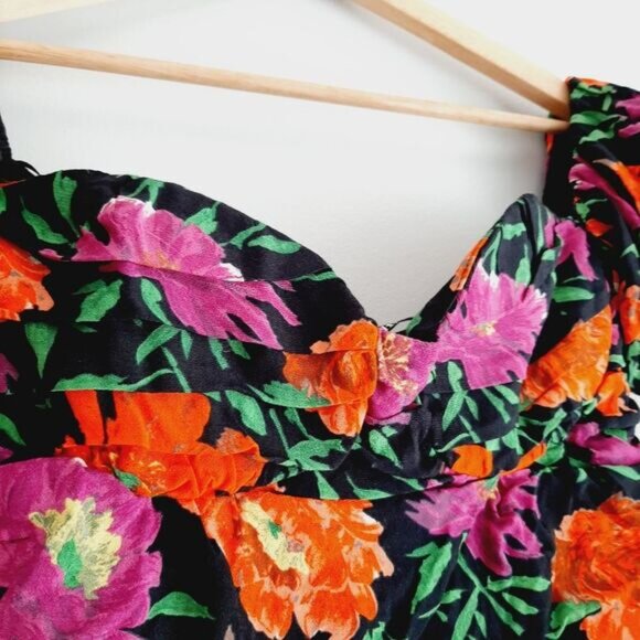 ZARA Off-Shoulder Puff Sleeve Ruched Floral Mini Dress Sz M Flawed - Picture 6 of 16